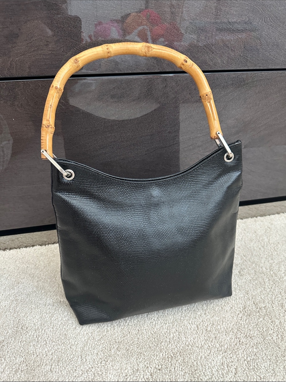 Talbots Black Tote with Bamboo Handle